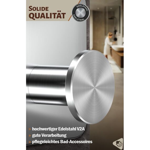 Menz Handtuchhalter ohne Bohren Edelstahl, 6er Set - Wasserfeste Badezimmer Handtuchhalter, moderne Klebehaken fürs Bad, Haken selbstklebend als stabil Handtuchhaken, funktional und hochwertig