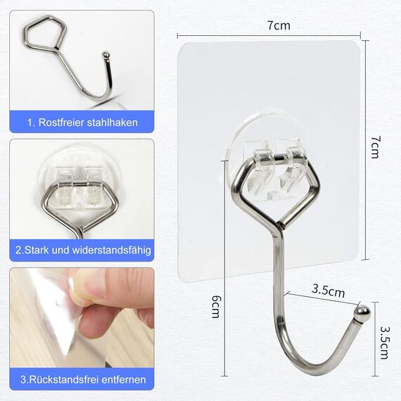 Charfia 16 Stück 15kg (Max) Selbstklebend Haken Extra Stark, Große Klebehaken Transparent Haken Selbstklebend Wandhaken Selbstklebend für Küche Bad Wand & Decke Aufhänger