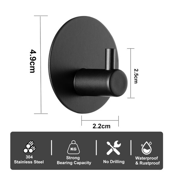Feligio Handtuchhaken ohne Bohren, Haken Selbstklebende aus Edelstahl, Wandhaken Selbstklebend Handtuchhalter für Bad Toilette Küche(Schwarz, 4 Stück)