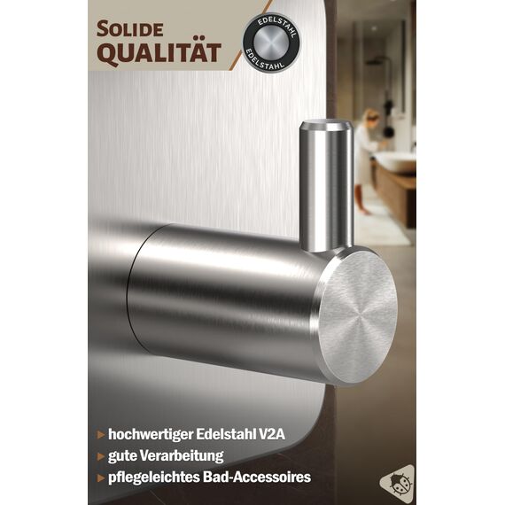 Menz Handtuchhalter ohne Bohren Edelstahl, 6er Set - Hochwertige Badezimmer Handtuchhalter, wasserfeste Klebehaken fürs Bad, Haken selbstklebend als funktionale Handtuchhaken, stabil und rostfrei