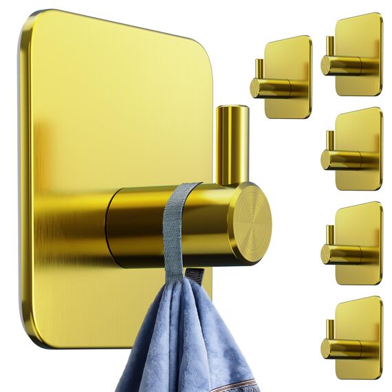 4smile Handtuchhalter ohne Bohren, 6er Set - Goldene Edelstahl Klebehaken als Handtuchhaken, wasserdichte Haken selbstklebend - Rostfreie Badezimmer Handtuchhalter, Haken für Bad und Küche