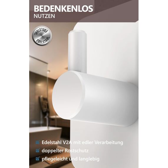 4smile Handtuchhalter ohne Bohren, 4er Set - Weiße Edelstahl Klebehaken als Handtuchhaken, wasserdichte Haken selbstklebend - Rostfreie Badezimmer Handtuchhalter, Haken für Bad und Küche