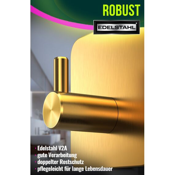 4happy Handtuchhaken ohne Bohren – 6er Pack Handtuchhalter ohne Bohren Gold, Klebehaken Edelstahl wasserfest, Haken selbstklebend als Handtuchhaken, Badezimmer Handtuchhalter, funktionale Haken