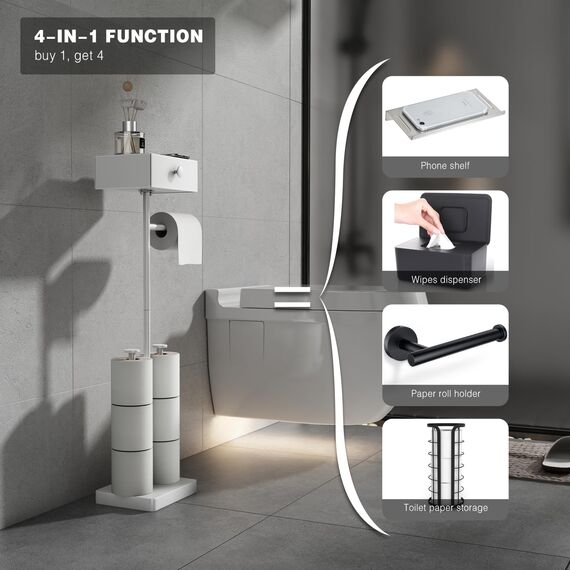 VOLDRA Toilettenpapierhalter Stehend Klopapierhalter Ohne Bohren Klopapier Mit Schublade Aufbewahrung Klorollenhalter Wc Papier Halterung Klorollenhalter Stehend Wc Rollenhalter Für 7 Rollen(Weiß)