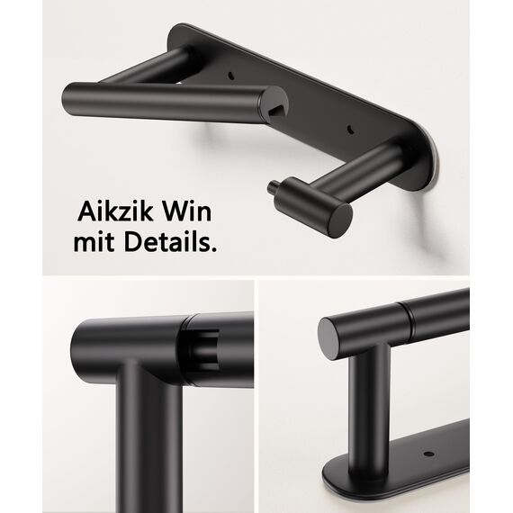 Aikzik Toilettenpapierhalter, Klopapierhalter mit 2 Montagemethoden, Klorollenhalter ohne Bohren, Wc Papier Halterung Wandhalterung, Toilettenpapierrollenhalter Edelstahl für Küche und Bad, Schwarz