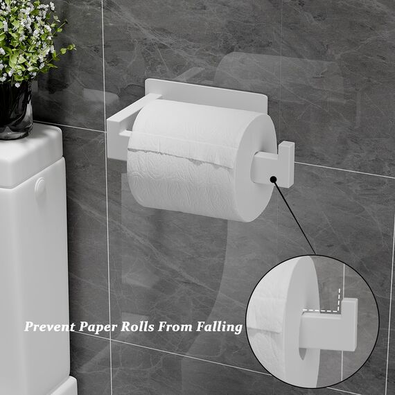 Eowihor Toilettenpapierhalter Ohne Bohren, Klopapierhalter zum Kleben, Toilettenpapierhalter Edelstahl und 2 Stück Klebehaken, WC Rollenhalter Selbstklebend Klorollenhalter für Badzimmer, Weiß