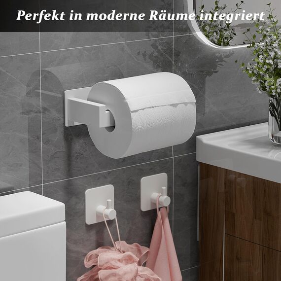 Eowihor Toilettenpapierhalter Ohne Bohren, Klopapierhalter zum Kleben, Toilettenpapierhalter Edelstahl und 2 Stück Klebehaken, WC Rollenhalter Selbstklebend Klorollenhalter für Badzimmer, Weiß