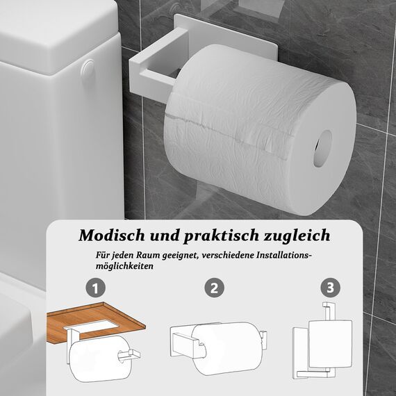 Eowihor Toilettenpapierhalter Ohne Bohren, Klopapierhalter zum Kleben, Toilettenpapierhalter Edelstahl und 2 Stück Klebehaken, WC Rollenhalter Selbstklebend Klorollenhalter für Badzimmer, Weiß