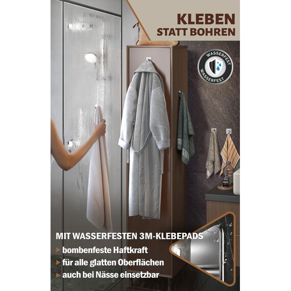 Menz Handtuchhalter ohne Bohren Edelstahl, 6er Set - Hochwertige Badezimmer Handtuchhalter, wasserfeste Klebehaken fürs Bad, Haken selbstklebend als funktionale Handtuchhaken, stabil und rostfrei