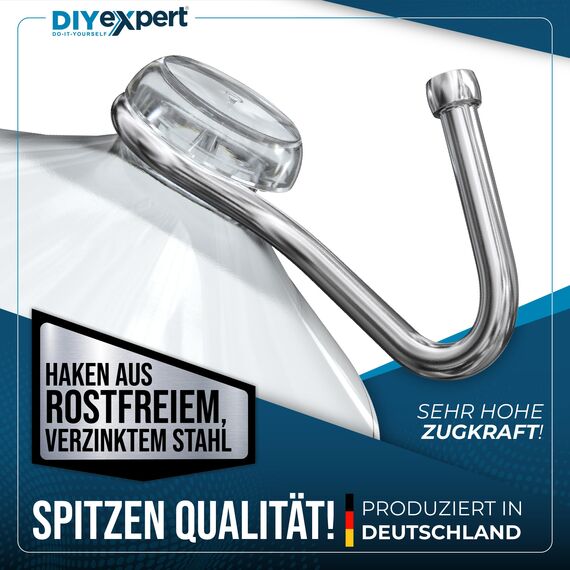 DIYexpert Saugnapf mit Haken | Made in Germany Saughaken | [Ø 40 mm] [20 Stück] | Hochwertige Saugnäpfe für Camping und Auto | Ideal als Handtuchhalter und für Weihnachtsdeko