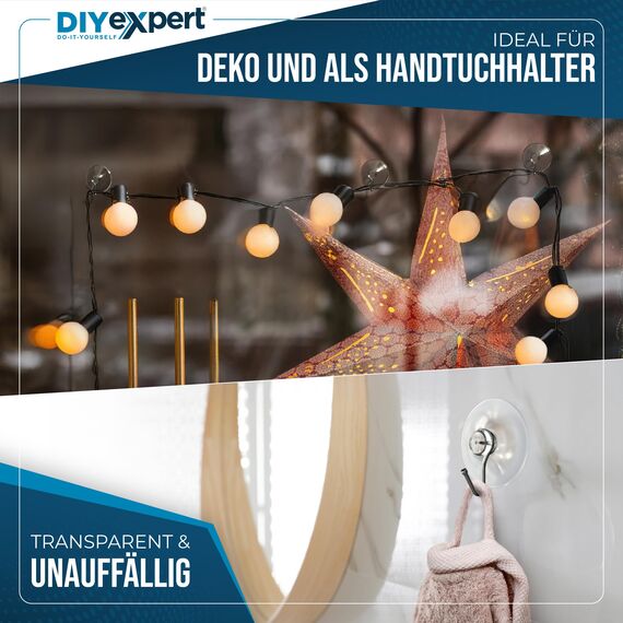 DIYexpert Saugnapf mit Haken | Made in Germany Saughaken | [Ø 40 mm] [10 Stück] | Hochwertige Saugnäpfe für Camping und Auto | Ideal als Handtuchhalter und für Weihnachtsdeko