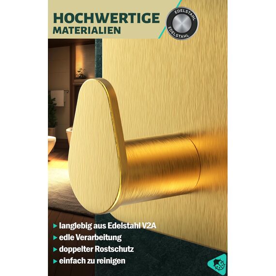 Menz Handtuchhalter ohne Bohren in Golden, 6 Stück – Robuste Badezimmer Handtuchhalter, ovale Klebehaken, Haken fürs Bad, Haken selbstklebend, ideal als funktionale Handtuchhaken