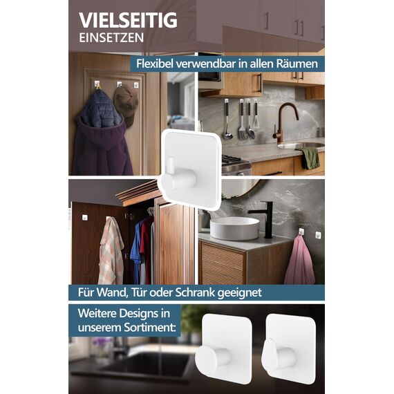 4smile Handtuchhalter ohne Bohren, 8er Set - Weiße Edelstahl Klebehaken als Handtuchhaken, wasserdichte Haken selbstklebend - Rostfreie Badezimmer Handtuchhalter, Haken für Bad und Küche