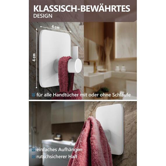 4smile Handtuchhalter ohne Bohren, 6er Set - Weiße Edelstahl Klebehaken als Handtuchhaken, wasserdichte Haken selbstklebend - Rostfreie Badezimmer Handtuchhalter, Haken für Bad und Küche