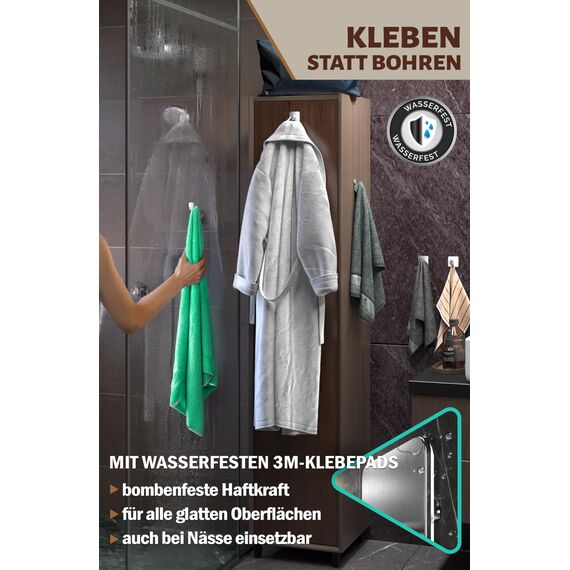 Menz Handtuchhalter ohne Bohren Edelstahl, 6er Set - Wasserfeste Badezimmer Handtuchhalter, ovale Klebehaken fürs Bad, Haken selbstklebend als stabil Handtuchhaken, funktional und hochwertig