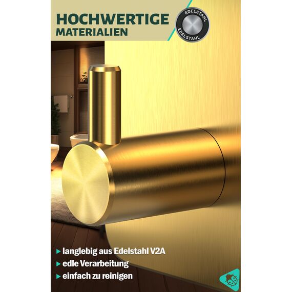 Menz Handtuchhalter ohne Bohren, 6 Stück, golden - Edelstahl Badezimmer Handtuchhalter, wasserfeste Klebehaken, langlebige Haken fürs Bad, Haken selbstklebend, ideal als funktionale Handtuchhaken
