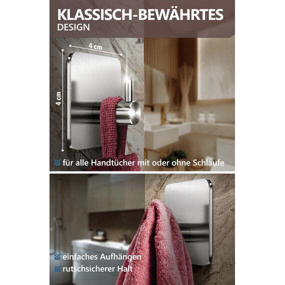 4smile Handtuchhalter ohne Bohren, 8er Set - Edelstahl Klebehaken als Handtuchhaken, wasserdichte Haken selbstklebend - Rostfreie Badezimmer Handtuchhalter, Haken für Bad und Küche
