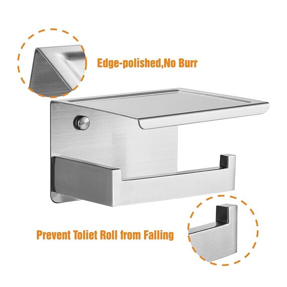 HITSLAM Toilettenpapierhalter Ohne Bohren, Selbstklebend Klopapierhalter mit Ablage, Edelstahl Klorollenhalter Wandmontage, Wc Papier Halterung Rollenhalter mit Kleber für Badzimmer Silber