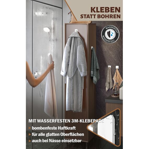 Menz Handtuchhalter ohne Bohren Edelstahl, 6er Set - Weiße Badezimmer Handtuchhalter, wasserfeste Klebehaken fürs Bad, Haken selbstklebend als funktionale Handtuchhaken, stabil und rostfrei