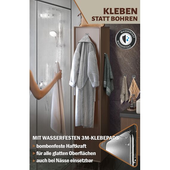 Menz Handtuchhalter ohne Bohren Edelstahl, 6er Set - Wasserfeste Badezimmer Handtuchhalter, moderne Klebehaken fürs Bad, Haken selbstklebend als stabil Handtuchhaken, funktional und hochwertig