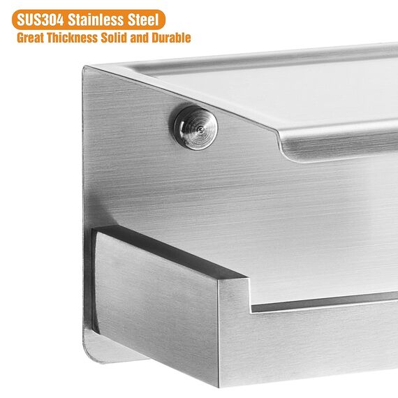 HITSLAM Toilettenpapierhalter Ohne Bohren, Selbstklebend Klopapierhalter mit Ablage, Edelstahl Klorollenhalter Wandmontage, Wc Papier Halterung Rollenhalter mit Kleber für Badzimmer Silber