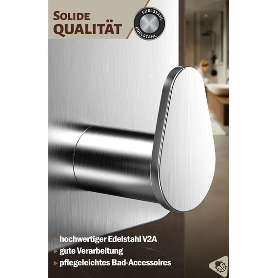 Menz Handtuchhalter ohne Bohren Edelstahl, 6er Set - Wasserfeste Badezimmer Handtuchhalter, ovale Klebehaken fürs Bad, Haken selbstklebend als stabil Handtuchhaken, funktional und hochwertig