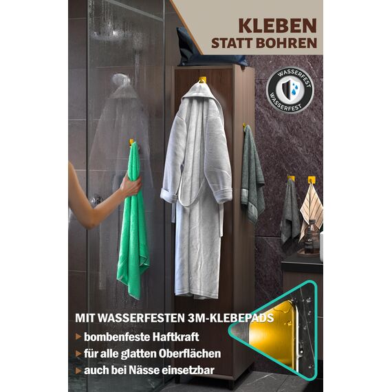 Menz Handtuchhalter ohne Bohren Edelstahl, 6er Set - Wasserfeste Badezimmer Handtuchhalter in Golden, ovale Klebehaken fürs Bad, Haken selbstklebend als funktionale Handtuchhaken