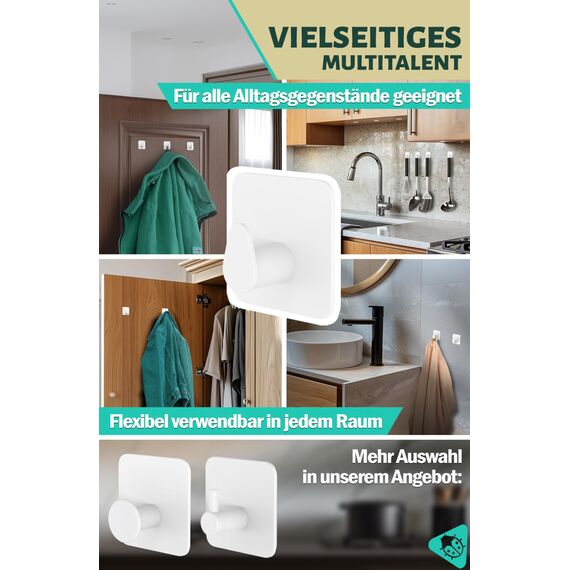 Menz Handtuchhalter ohne Bohren in Weiß, 6 Stück – Robuste Badezimmer Handtuchhalter, ovale Klebehaken, Haken fürs Bad, Haken selbstklebend, ideal als funktionale Handtuchhaken