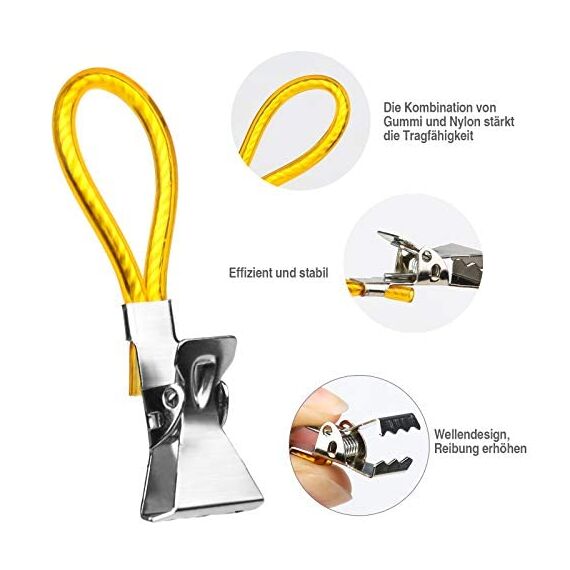 DONQL 30 Stück Metall-Clips zum Aufhängen von Geschirrtüchern und Küchenhandtüchern, Zange für Strandtücher, Planenclips (5 Farben)
