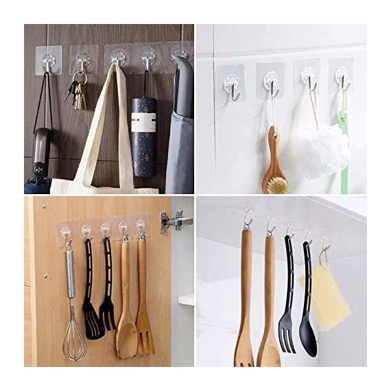 LABOTA Haken Selbstklebend Wandhaken, 50 Stück Klebehaken Transparente Ohne Bohren, Handtuchhaken für Küche Badezimmer Wand & Decke Aufhänger, Max 10kg