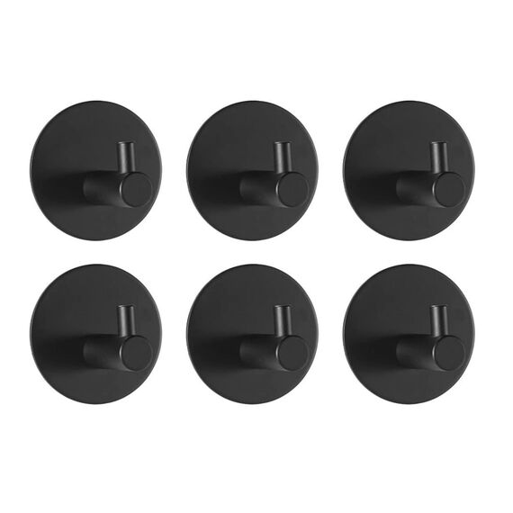 Feligio Handtuchhaken ohne Bohren, Haken Selbstklebende aus Edelstahl, Wandhaken Selbstklebend Handtuchhalter für Bad Toilette Küche(Schwarz, 6 Stück)