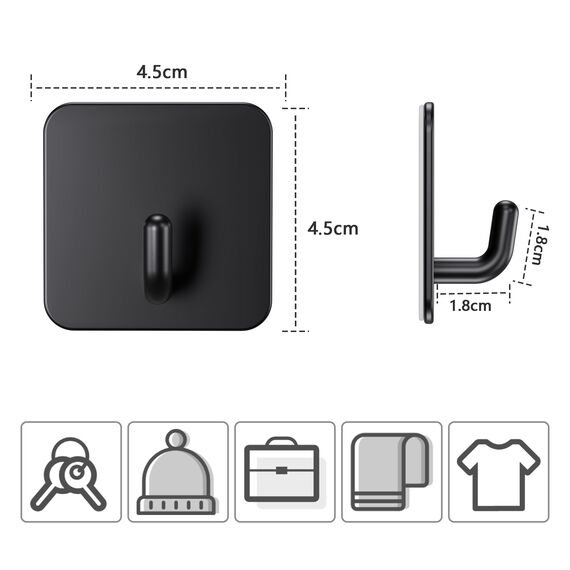 Aikzik Haken Selbstklebende 6 Stück Handtuchhaken Ohne Bohren Edelstahl Bademantelhaken Wandhaken Bad und Küche, Schwarz