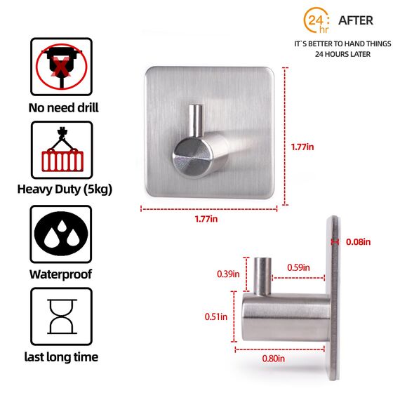 Feligio Haken Selbstklebend 6 Stück Klebehaken Edelstahl SUS304 Wandhaken Selbstklebend für Bad Küche Toilette Büro