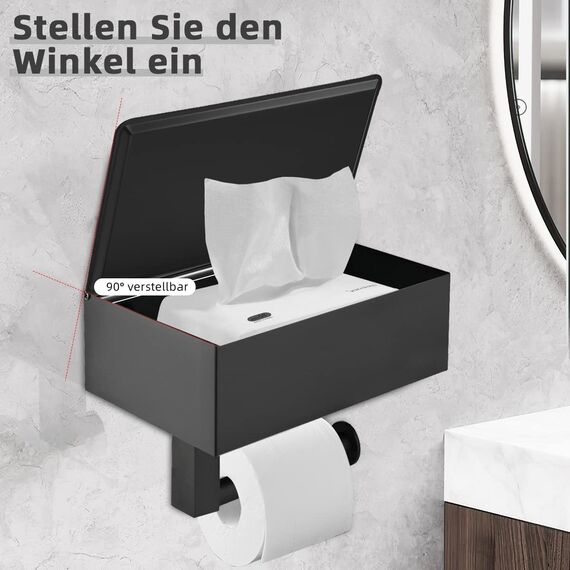 Matt Schwarzer Toilettenpapierhalter mit Ablage, Spülbarer Wischtuchspender und Aufbewahrung für Das Badezimmer – Halten Sie Lhre Wischtücher Außer Sichtweite – Wandhalterung aus Edelstahl (Schwarz)
