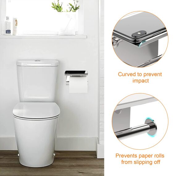 Ibergrif Toilettenpapierhalter mit 2 Montagemethoden, Klopapierhalter ohne Bohren, Klorollenhalter Wandhalterung, Toilettenpapier Halterung mit Ablage, Edelstahl, Silber