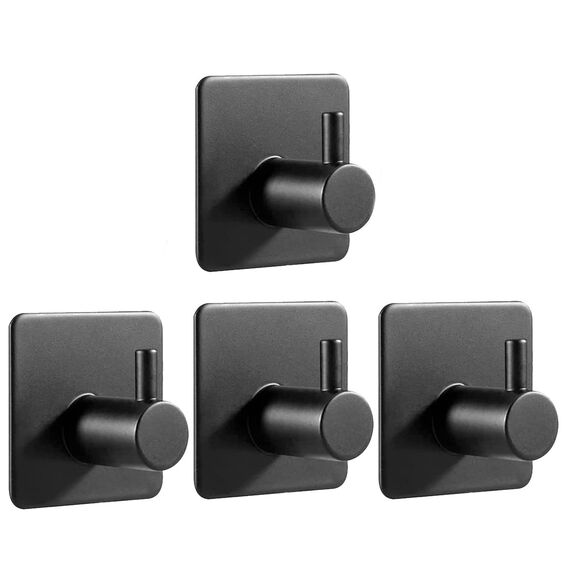 Feligio Haken Selbstklebend 4 Stück Handtuchhaken Klebehaken Ohne Bohren aus Edelstahl Handtuchhalter Schwarz für Bad Toilette Küche Büro
