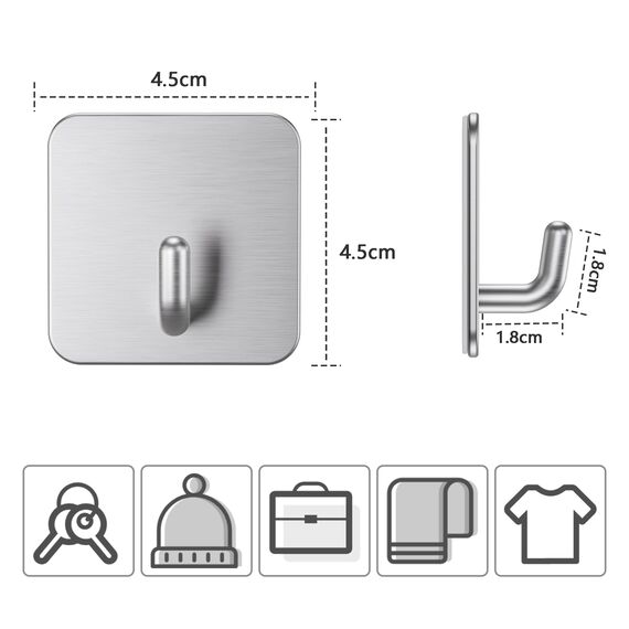 Aikzik Handtuchhalter ohne Bohren, 6er Set, Badezimmer Handtuchhalter aus Edelstahl, Klebehaken extra stark, Selbstklebend Haken für Bad und Küche