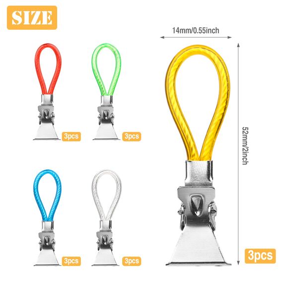 DONQL 15 Stück Handtuchklammer Haken Bunte Ersatz-Ösen für Küche und Geschirrtücher Set Handtuchclip Bad und Küche 5 Farben