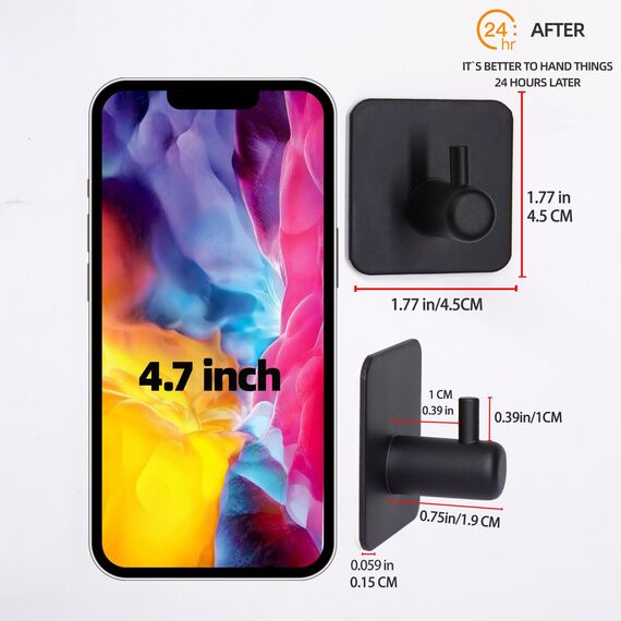 Feligio Klebehaken Schwarz 6 Stück, 304 Edelstahl Haken Klebehaken Ohne Bohren, Edelstahl Handtuchhalter Ohne Bohren für Haus, Küche, Bad, Büro