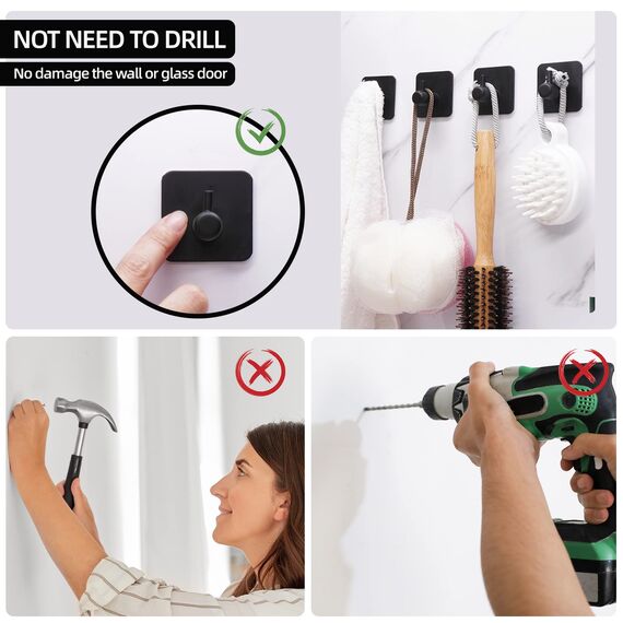 Feligio Haken Selbstklebend 4 Stück Handtuchhaken Klebehaken Ohne Bohren aus Edelstahl Handtuchhalter Schwarz für Bad Toilette Küche Büro