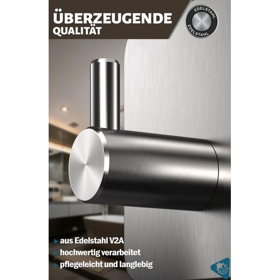 Menz Handtuchhaken ohne Bohren, 4er Pack – Extra starke Handtuchhalter ohne Bohren, Klebehaken Edelstahl, Haken selbstklebend mit wasserfesten Klebepads, Badezimmer Handtuchhalter, Fb. Silber