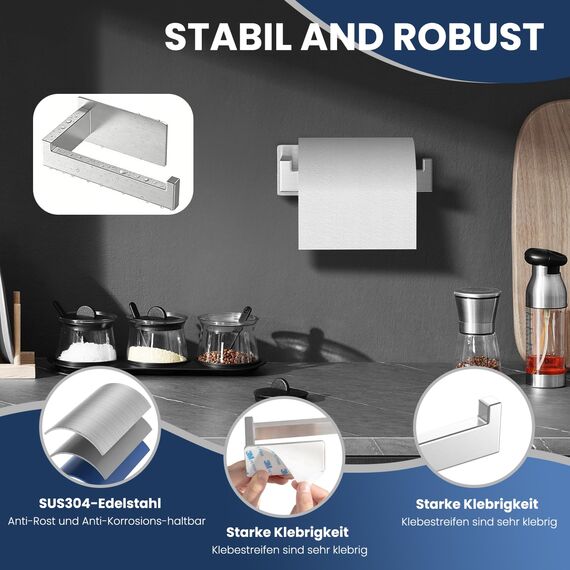 Eowihor Toilettenpapierhalter Ohne Bohren, Klopapierhalter zum Kleben, Toilettenpapierhalter Edelstahl und 2 Stück Klebehaken, WC Rollenhalter Selbstklebend Klorollenhalter für Badzimmer, Silber