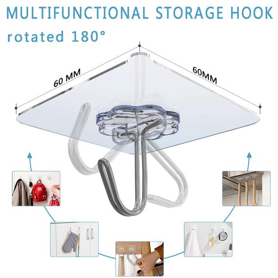 EOSWRU Haken Selbstklebend, 30 Stück Klebehaken Transparent Ohne Bohren (max 10 kg) Nahtloser Wasserdicht und Ölfest Mehrzweck Klebe Haken, Wandhaken Selbstklebend für Küche Bad