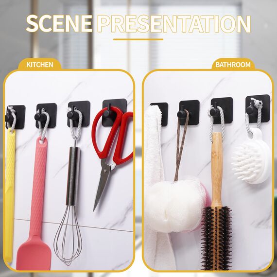 Feligio Haken Selbstklebend 4 Stück Handtuchhaken Klebehaken Ohne Bohren aus Edelstahl Handtuchhalter Schwarz für Bad Toilette Küche Büro