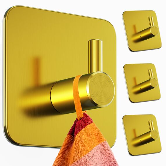 Menz Handtuchhaken ohne Bohren, 4er Pack – Extra starke Handtuchhalter ohne Bohren, Klebehaken Edelstahl, Haken selbstklebend mit wasserfesten Klebepads, Badezimmer Handtuchhalter, Fb. Gold