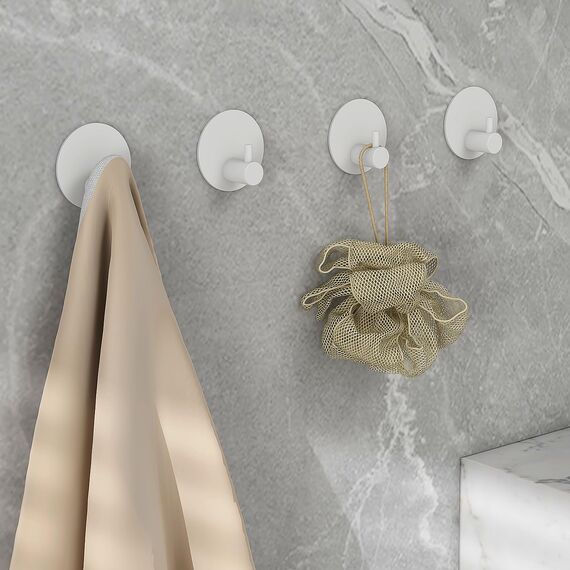 Feligio Klebehaken Weiß 6 Stück, Klebehaken Extra Stark Edelstahl 304, Haken Selbstklebend Ohne Bohren, Wandhaken Selbstklebend für Küche Bad Schlafzimmer, Runder