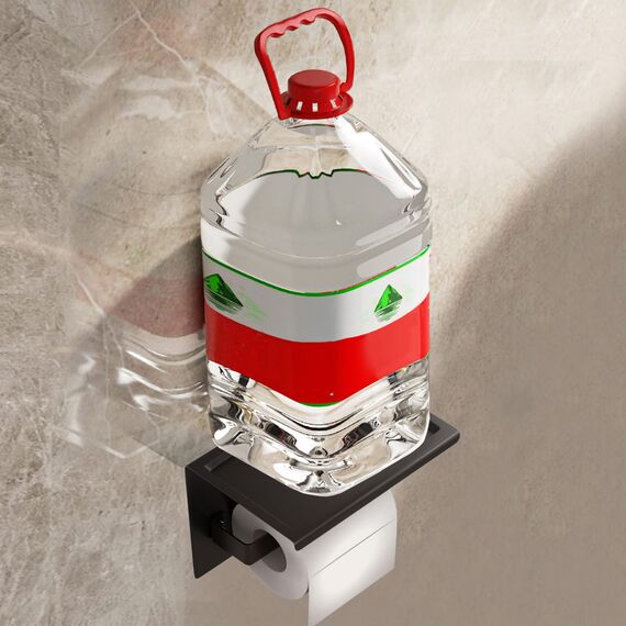 Acmetop Toilettenpapierhalter ohne Bohren Aluminium Klopapierhalter mit 17 cm Ablage, Selbstklebende WC Papier Halterung mit 2 Klebehaken Wandmontage Klorollenhalter für Küche und Badzimmer Schwarz