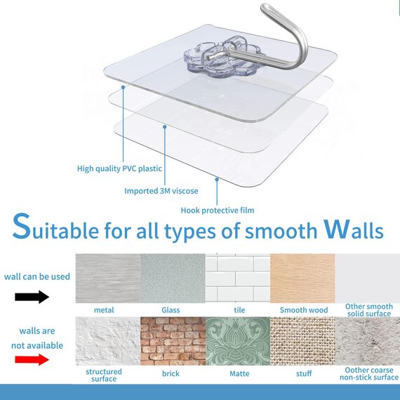 Rhimooay 50 Stück Haken Selbstklebend, Klebehaken Extra Stark Haken ohne Bohren, Wandhaken Selbstklebend, Klebehaken Transparent für Küche Badezimmer Wand & Decke Aufhänger, Max 10kg