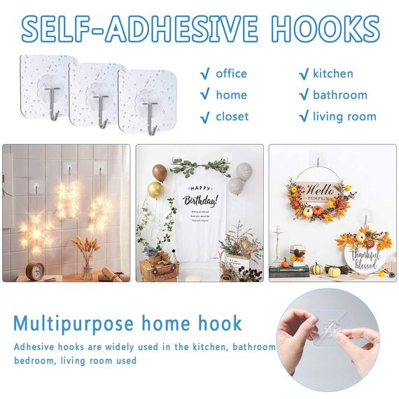 EOSWRU Haken Selbstklebend, 30 Stück Klebehaken Transparent Ohne Bohren (max 10 kg) Nahtloser Wasserdicht und Ölfest Mehrzweck Klebe Haken, Wandhaken Selbstklebend für Küche Bad