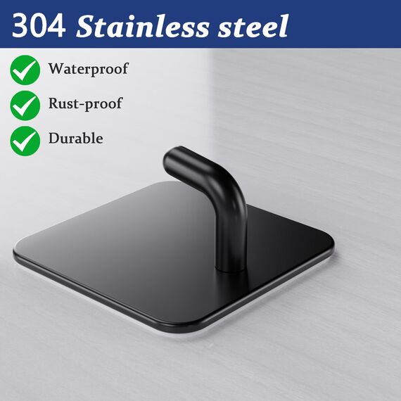 Aikzik Haken Selbstklebende 6 Stück Handtuchhaken Ohne Bohren Edelstahl Bademantelhaken Wandhaken Bad und Küche, Schwarz